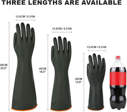 Heavy-Duty Latex Chemical Resistant Gloves - Reusable Long Rubber Dishwashing Gloves with Forearm Protection for Men - Waterproof, Industrial Safety Gear, Acid & Alkali Resistant, Oil-Proof,14“，2 Pair