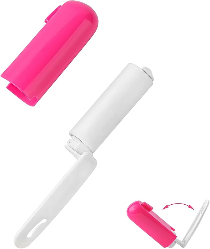 Travel Lint Roller with Cover Mini Refillable Lint Remover for Clothes Tiny Cute Lint Roller for Purse Pocket Travel Essentials for Women (Rose)