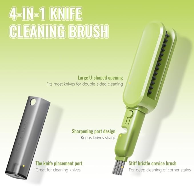 4-in-1 Blade Cleaning Brush with Knife Sharpener, Multi-Functional Dishwashing Brush, U-Shaped Pot Washing Brush, Kitchen Utensil Cleaner, Double-Sided Brush for Dishes(Knive Cleaning Tool)