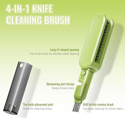 4-in-1 Blade Cleaning Brush with Knife Sharpener, Multi-Functional Dishwashing Brush, U-Shaped Pot Washing Brush, Kitchen Utensil Cleaner, Double-Sided Brush for Dishes(Knive Cleaning Tool)