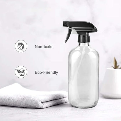 Worldgsb Glass Spray Bottles, 16oz Clear Glass Spray Bottles with Labels & Adjustable Nozzle, Reusable Containers for Cleaning Solutions, BBQ, Food, Plants, Alcohol, Essential Oils(2 Pack)