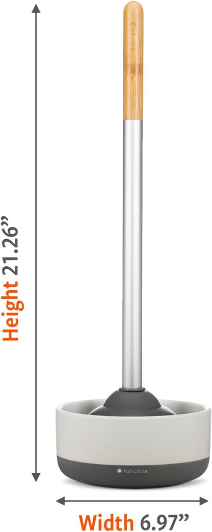 Full Circle Royal Plunge - Bathroom Toilet Plunger with Ceramic Holder and Instant-Dry Coating for Mold & Mildew Prevention, Easy to Clean & More Hygenic, White