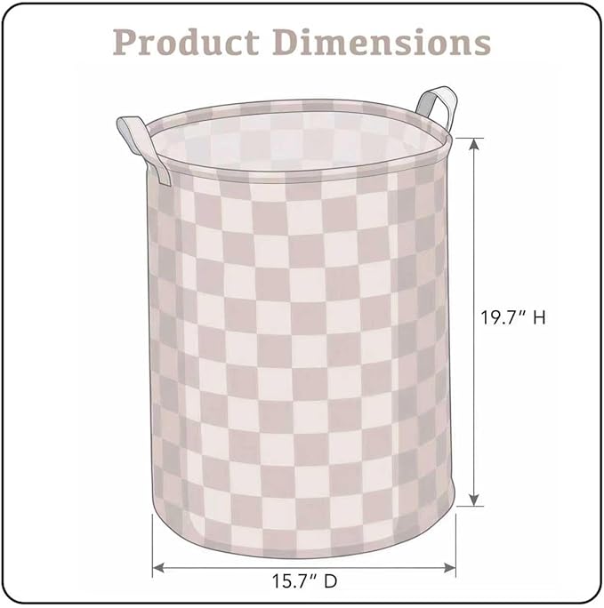 Beige Khaki Checkered Laundry Basket, Collapsible Aesthetic Cute Canvas Organizer Hamper Basket for Storage, Toy Bins, Bedroom Clothes, Children Nursery, Gift Basket