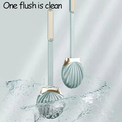 Soft Seashell Shape Toilet Brush with Silicone Bristles Toilet Brush and Holder Creative Toilet Bowl Brush Luxury Bathroom Set Reusable, Green