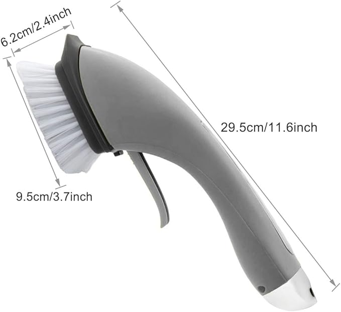Cleaning Brush Tile Brush Bristles Scrub Brush with Soap Dispensing Long Handle Comfort Grip Heavy Duty for Bathroom Shower Kitchen Sink Floor Tile Cleaner Household Cleaning Tool (Grey)