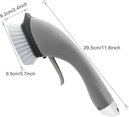 Cleaning Brush Tile Brush Bristles Scrub Brush with Soap Dispensing Long Handle Comfort Grip Heavy Duty for Bathroom Shower Kitchen Sink Floor Tile Cleaner Household Cleaning Tool (Grey)