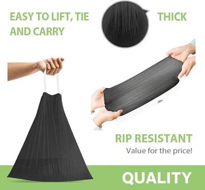 8 Gallon Small 120 Counts Strong Drawstring Trash Bags Garbage Bags by Teivio, Bathroom Trash Can Bin Liners, Plastic Bags for home office kitchen, Black