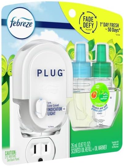 F"ebreze Plug In Air Freshener Kit with G'ain Original Scent, Fade Defy Warmer with 1 Refill, 0.87 fl oz, Odor-Fighting Oil (pack of 1)