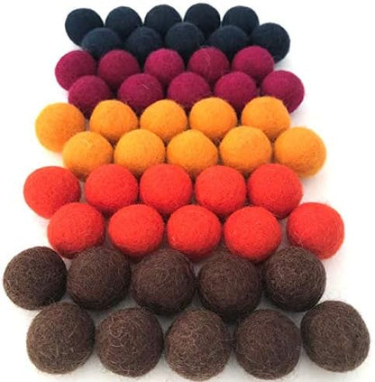 Happy Harvest Wool Felt Balls - 100% Handmade Pom Poms - (50) Pure New Zealand Wool Felt Balls - DIY Pompoms - Approximately 1" Size - Drawstring Muslin Bag