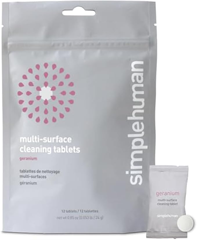 simplehuman Multi-Surface Cleaning Tablets, Eco-Friendly, Safe Around Kids & Pets, Geranium Scent, 12 Pack Tablets (Makes 72 oz of Spray Cleaner)