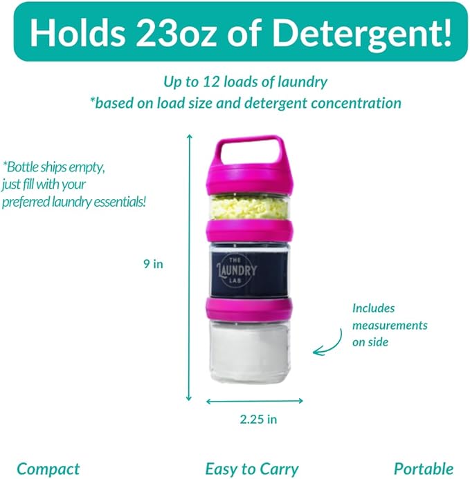 Bottle: Laundry Detergent Bottle – Refillable, Leakproof, Portable, Compact for Apartments, Dorms & Laundromats | College Laundry Essentials | Small-Space Organizer (Magenta)