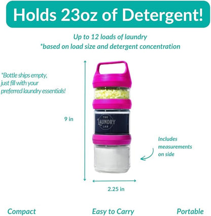 Bottle: Laundry Detergent Bottle – Refillable, Leakproof, Portable, Compact for Apartments, Dorms & Laundromats | College Laundry Essentials | Small-Space Organizer (Magenta)