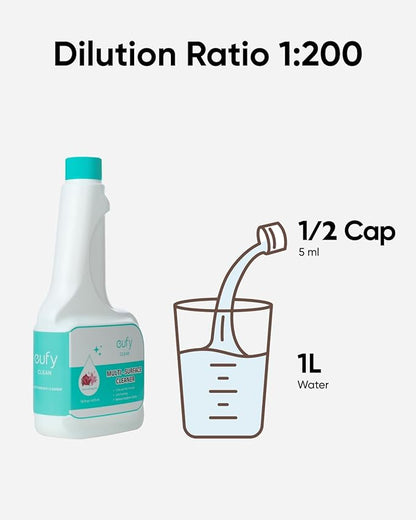 eufy RoboVac Hard Floor Cleaning Solution (2 Bottles), Dilution Ratio 1:200, 473 ml, Floor Cleaner, Eco-Friendly, Plant-Based,Compatible with Omni C20, X8 Pro, X10 Omni, G series, L Series (Pack of 2)