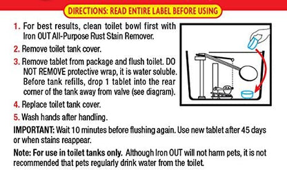 Iron OUT Automatic Toilet Bowl Cleaner, Repel Rust and Hard Water Stains with Every Flush, Household Toilet Cleaner, Pack of 1, 6 Tablets