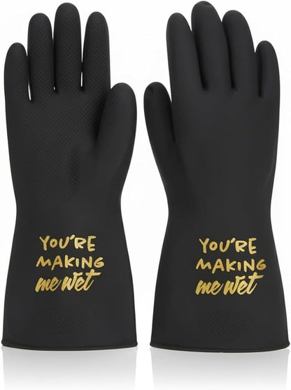 We Glove It™ Chic Black Dishwashing Gloves – Stylish, Reusable & Fun Gift with Flirty Sayings for Kitchen Cleaning