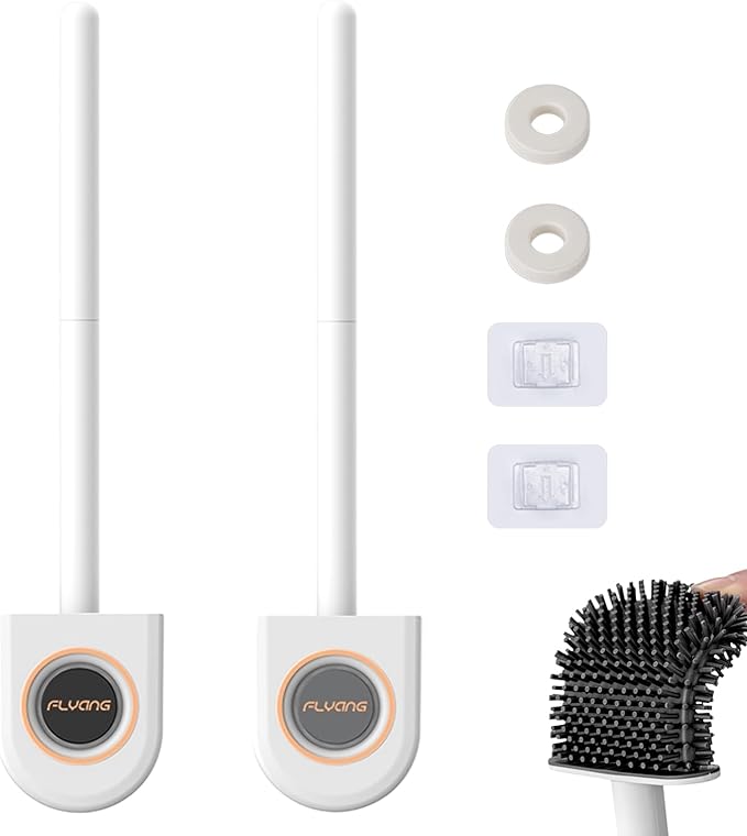 Toilet Brush, 2 Pack Silicone Toilet Brush Wall-Mounted Toilet Brush with Aromatherapy Tablets Silicone Toilet Brushes and Holders Toilet Scrubber with Silicone Bristles