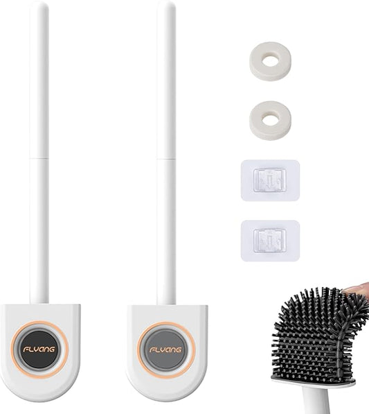 Toilet Brush, 2 Pack Silicone Toilet Brush Wall-Mounted Toilet Brush with Aromatherapy Tablets Silicone Toilet Brushes and Holders Toilet Scrubber with Silicone Bristles