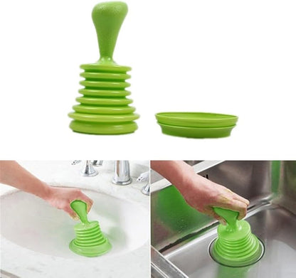 Kitchen Sink Drain Plunger, PP Bellows Air Pressure Tool for Toilet Bowl Unclogging, High Power Squeeze Cleaner for Bathroom Shower Clog Removal, Bathtub Drain Hair Remover(Green)