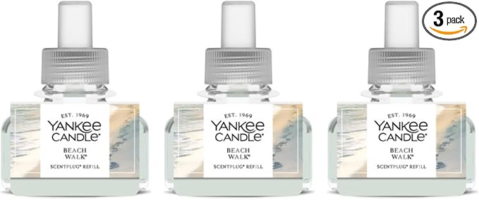 Yankee Candle ScentPlug Refill for Plug in Air Fresheners, Scented Oil Refills, Long Lasting Home Fragrance, Beach Walk (Pack of 3)