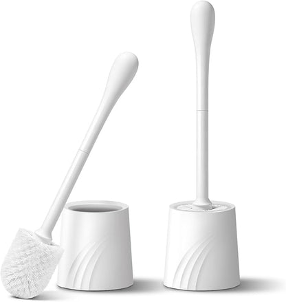 2 Pack Toilet Brush and Holder Set, Toilet Bowl Brush with Non-Slip Handle for Deep Cleaning, Nylon Bristles, Bathroom Accessories White