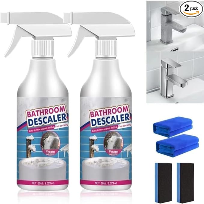 Stubborn Stains Cleaner, Bathroom Descaler Cleaner, Bathroom Descaler Foam Cleaners, Multipurpose Bathrooms Foam Cleaners, Powerful Descaling Cleaning Agent for Bathtub Glass, 2 Pcs
