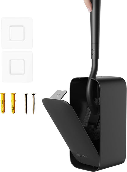 Toilet Cleaner Brush, Diveotree Toilet Brush and Holder for Dead Corner Cleaning, Wall Mounted Toilet Bowl Brush for Bathroom Decor, Toilet Scrubber Brush for Home/Hotel (Black, 1pack)