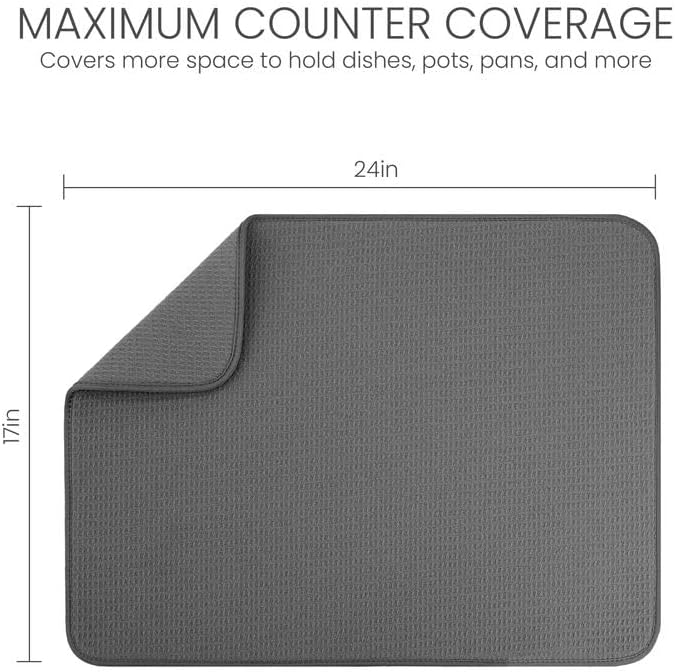 Bellemain XL Dish Mat 24" x 17" ( LARGEST MAT ) Microfiber Dish Drying Mat , Super absorbent ( Dark Gray )