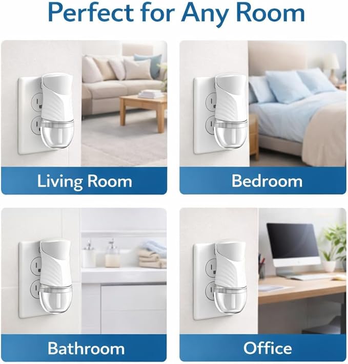 Plug-In Air Freshener Starter Kit with Electric Fragrance Oil Warmer and Linen Inspired Scent Refill, Indoor Plug-In Room Fragrance Device for Home Bathroom Bedroom