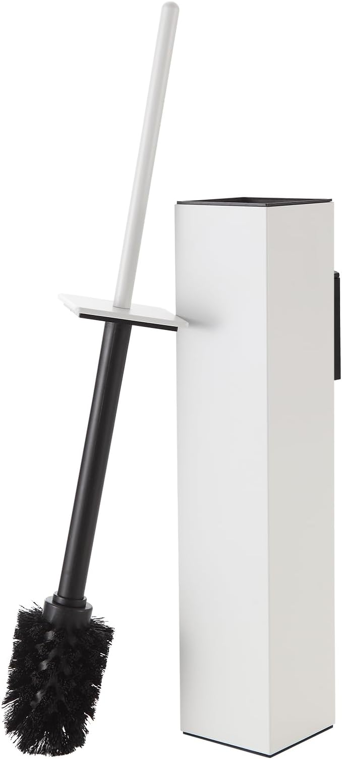 BGL Toilet Brush and Holder Set White Wall Mounted for Bathroom Square Design