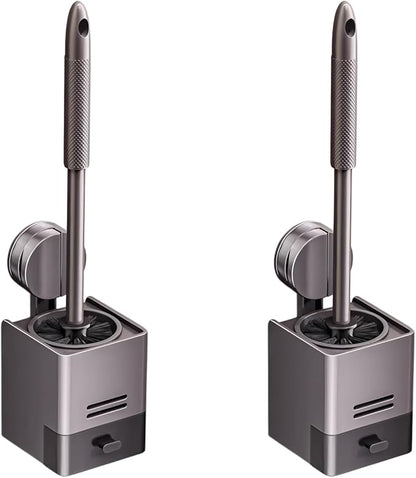 2Pack Toilet Brush and Holder Set,Suction Cups Wall Mounted Toilet Bowl Brush with Hideaway Caddy for Smooth Tiles/Glass,Toilet Cleaner Brush with Drip Tray for Bathroom Toilet RV Yacht Cleaning