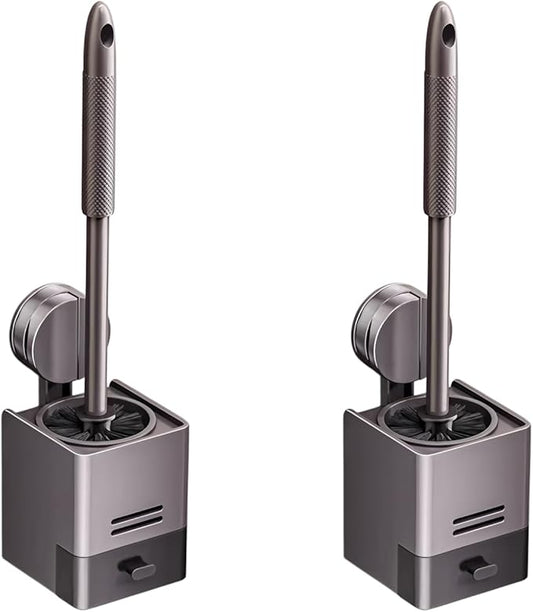 2Pack Toilet Brush and Holder Set,Suction Cups Wall Mounted Toilet Bowl Brush with Hideaway Caddy for Smooth Tiles/Glass,Toilet Cleaner Brush with Drip Tray for Bathroom Toilet RV Yacht Cleaning