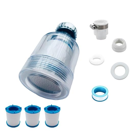 360 ° Rotating Kitchen Faucet Filter Sink Water Faucet Filters for Kitchen Short Styles Faucet Sprayer Attachment Bathroom Faucet Filter Water Softening with Universal Adapter and 3 Cartridges