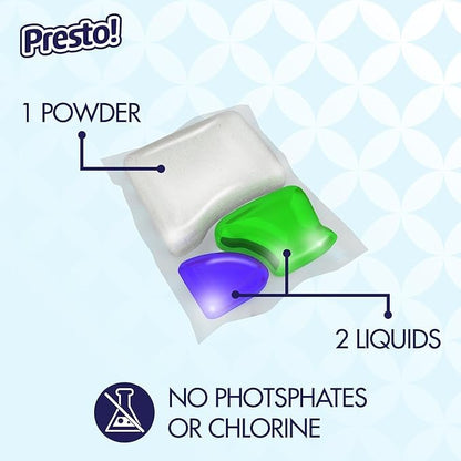 Amazon Brand - Presto! Triple Action Dishwasher Pacs, Anti-spotting, Fresh Scent, No Phosphates or Chlorine, 70 Count