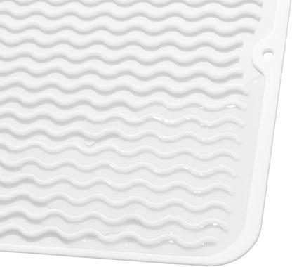 MicoYang Silicone Dish Drying Mat for Multiple Usage,Easy clean,Eco-friendly,Heat-resistant Silicone Mat for Kitchen Counter or Sink,Refrigerator or Drawer liner White M 12 inches x 12 inches