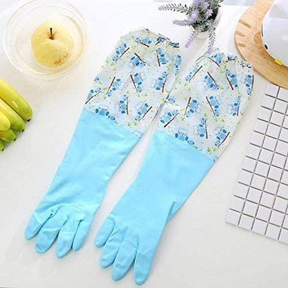 Reusable Waterproof Household Latex Gloves | Ideal for Kitchen Dishwashing, Laundry, Cleaning, Gardening, and Sanitation | 2 Pairs (Blue & Green)
