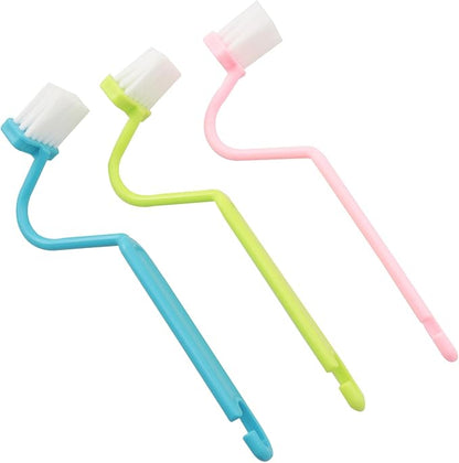 6PCS V Shaped Plastic Toilet Brush Curved Handle Hygiene Cleaning Brush 7.87x0.79 Inches 2 Each in Pink Green Blue Used for Bathroom Kitchen Corner Edges