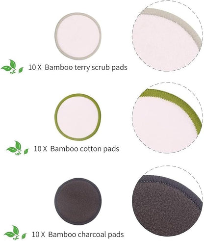 Chloven 30 Pack Reusable Makeup Remover Pads - Bamboo Cotton Rounds for Toner, Washable, Eco-Friendly for All Skin Types with Cotton Bag for Storage