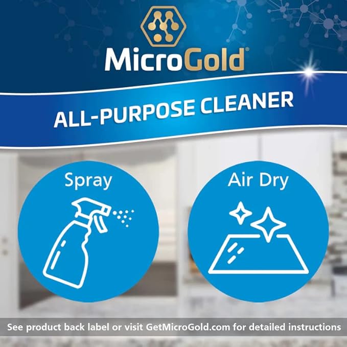 MicroGold All-Purpose Cleaner Spray Kills 99.9% of Bacteria and Viruses Bleach Free for Use in Kitchens and Bathrooms, 24 Fluid Ounces, 2 Pack
