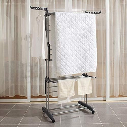 Foldable, Rolling, Stainless Steel Rods & Compact Storage Laundry Clothes Drying Rack System, Made-in-Korea, Premium Size