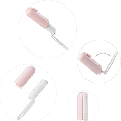Mini Lint Roller Travel Size Cute Folding Lint Remover for Pet Hair Small Sticky Roller with Cover for Purse On the Go Lint Roller (Pink)