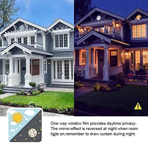 Window Privacy Film One Way Daytime Mirror Tint Treatments UV Heat Control Vinyl Stickers Sun Block Glass Paper Door Covering Reflective 23.6 Inch x 6.5 Feet Black Silver