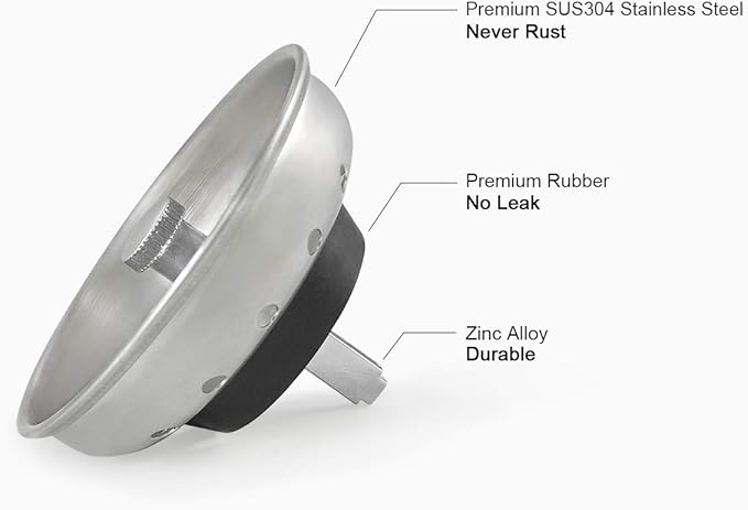 GZILA Kitchen Sink Basket Strainer Stopper, Replacement for 3-1/2 Inch Standard Kitchen Sink Drain, 304 Stainless Steel Brushed Nickel, Rubber Stop, Metal Knob