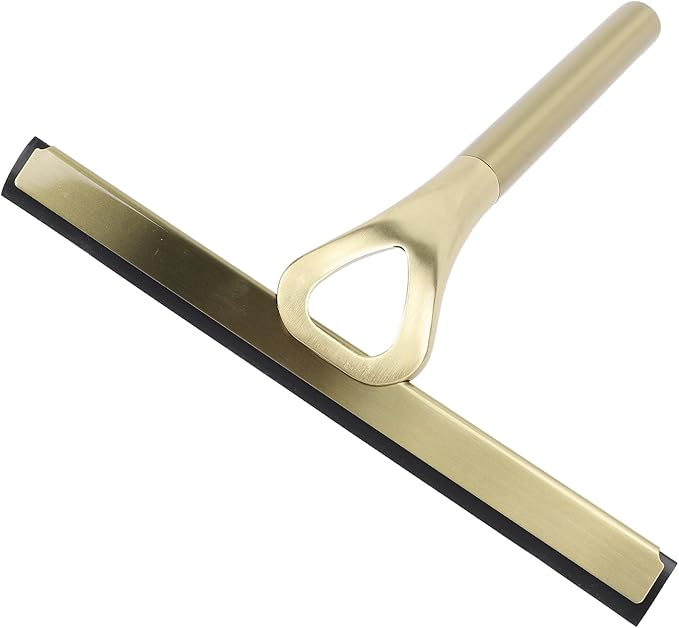 CHICIRIS 304 Stainless Steel Shower Squeegee, All Purpose Bathroom Cleaner Tool for Shower Glass Door Tile Wall Mirror Car, with Silicone Wiper and Suction Cup Hook (Gold)