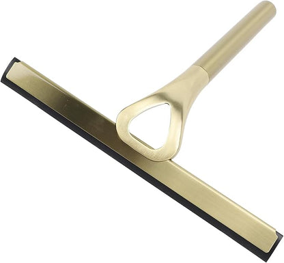 CHICIRIS 304 Stainless Steel Shower Squeegee, All Purpose Bathroom Cleaner Tool for Shower Glass Door Tile Wall Mirror Car, with Silicone Wiper and Suction Cup Hook (Gold)