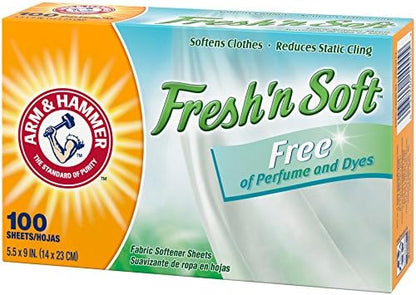 Arm & Hammer Fabric Softener Sheets, Free of Perfumes and Dyes, 100 ct