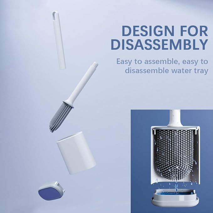 Dual-Sided RV Silicone Toilet Brush with TPR Bristles & Detachable ABS Handle Set, Wall Mountable Toilet Bowl Brush,Flexible Cleaners Brushes for 360°Deep Cleaning Bathroom/Camper (White)