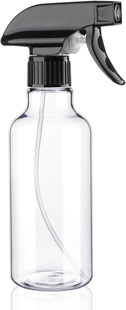 Spray Bottles Plastic Spray Bottle for Hair Mist/Stream Heavy Duty Empty Spray Bottles for Cleaning Solutions, Plants, Cooking (12oz-BlackClear)