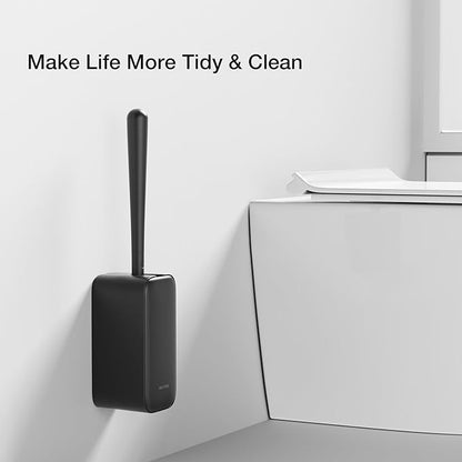 Toilet Cleaner Brush, Diveotree Toilet Brush and Holder for Dead Corner Cleaning, Wall Mounted Toilet Bowl Brush for Bathroom Decor, Toilet Scrubber Brush for Home/Hotel (Black, 1pack)