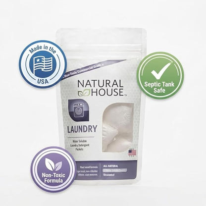 Natural House Laundry Pods - Probiotic Detergent with Oxygen Boost - Plant-Based - Septic Safe - Fragrance Free - 120 Count