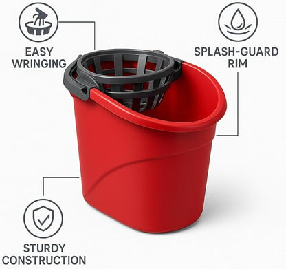 2.5 Gallon Mop Bucket with Built-in Wringer Red Cleaning Bucket for Floor Care Home Use Workspaces Janitorial Tasks and Household Cleaning Needs